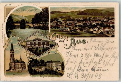 Aue 1898 Schwarzwassertal Neue Schule Neue Kirche Fachschule f. Blecharbeiter