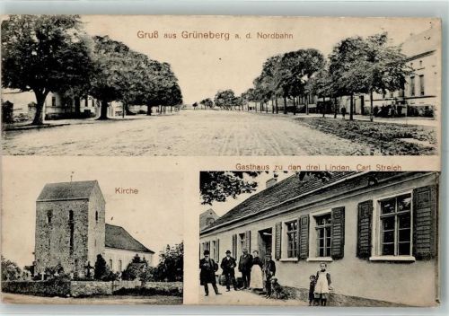 Grüneberg 1916 Dorfkirche Gasthaus zu den drei Linden Förster mit Jagdhund