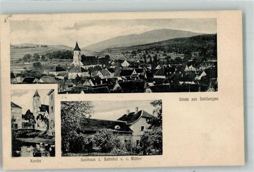 Schliengen Kirche Gasthaus zum Bahnhof Bahnpost Frankfurt-