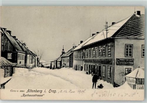 Altenberg 1905 Rathausstraße Schlitten Destillation Küllner Winter
