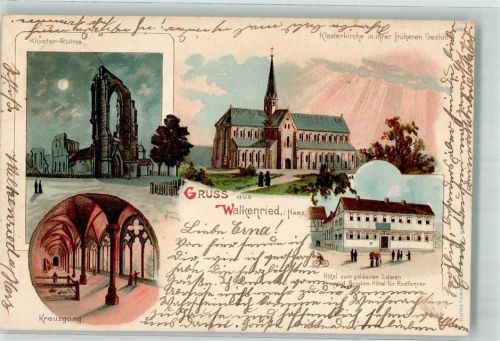 Walkenried 1898 Hotel zum goldenen Löwen Kreuzgang Kloster Ruine Klosterkirche