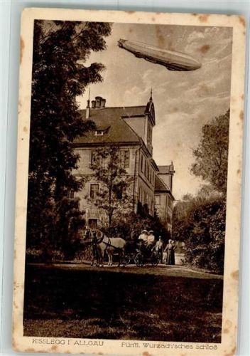 Kißlegg Fürstliches Wurzach'sches Schloß Kutsche Zeppelin-Luftschiff Foto AK