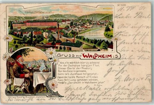 Waldheim 1901 Kgl. Strafanstalt Älterer Herr mit Tabakspfeife Reim