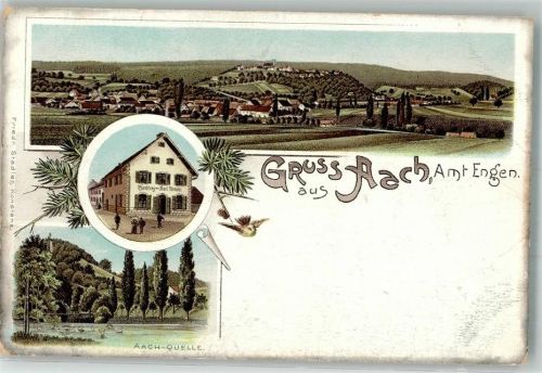 Aach Lithographie Aach-Quelle Geschäftshaus Singvogel