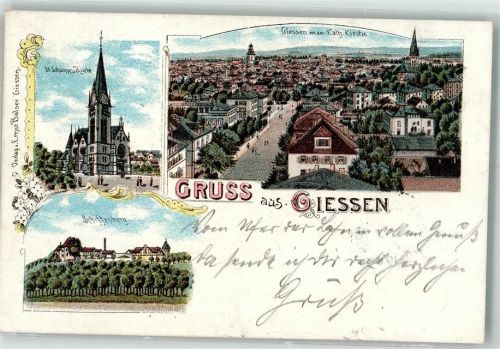 Gießen 1898 Schiftenberg St. Johannes-Kirche Bahnpost Köln-Giessen Zg. 689