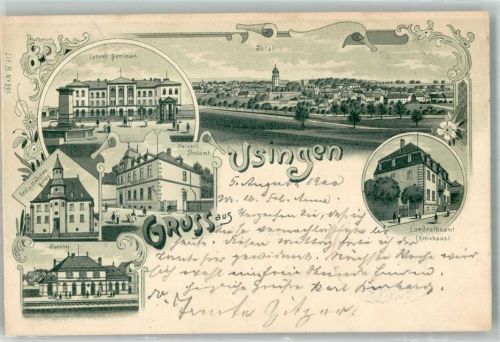Usingen 1900 Kais. Postamt Bahnhof Real- und Mädchenschule Lehrer Seminar Bahnpoststempel Homburg