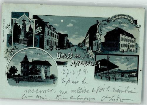 Appenweier 1898 Bahnhof Villa Siebert Rathaus Bahnpost Mannheim- Zg. 174