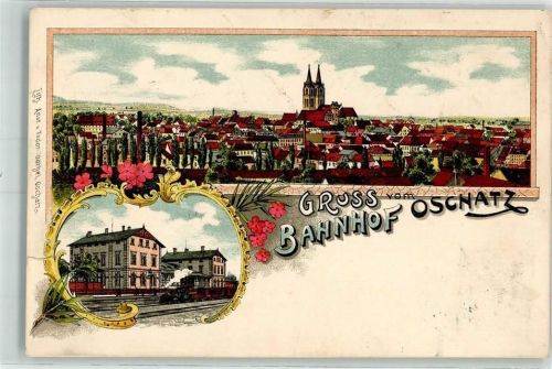 Oschatz 1910 Bahnhof Oschatz Lithographie Einriß