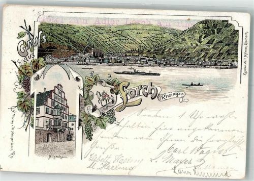 Lorch 1897 Hilgenhaus Rhein Weintrauben Bahnpost Köln-Niederlahnstein Zg. 116 Stauchung