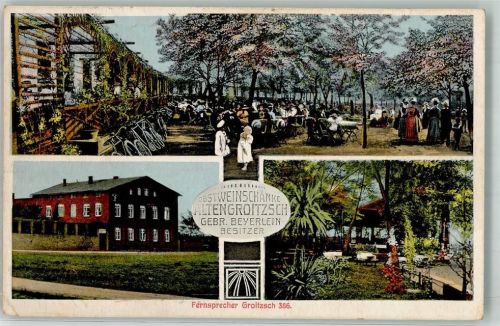 Groitzsch 1915 Gasthaus Obstweinschänke Altengroitzsch Gebr. Beyerlein Bahnpost Leipzig - Saalfeld Zug 345