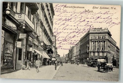 Wien 1907 Hotel Kummer Mariahilferstraße Straßenbahn Nr. 71 Pferdestraßenbahn