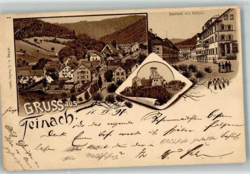Bad Teinach 1897 Badhotel mit Hirsch Zavelstein Ruine