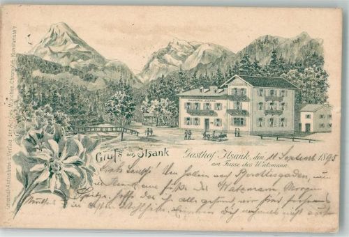 Bischofswiesen 1895 Verläufer Druck um 1890 Ilsank Gasthaus Ilsank Watzmann Edelweiss