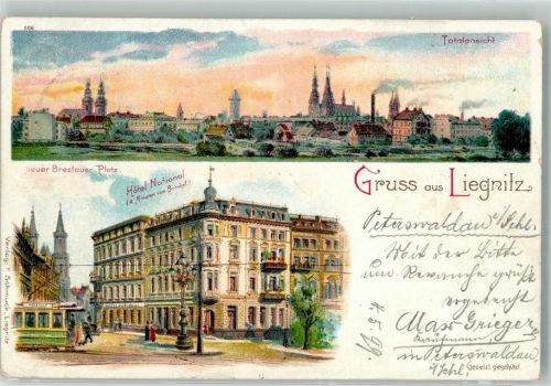 Liegnitz 1899 Hotel National Neuer Breslauer Platz Straßenbahn
