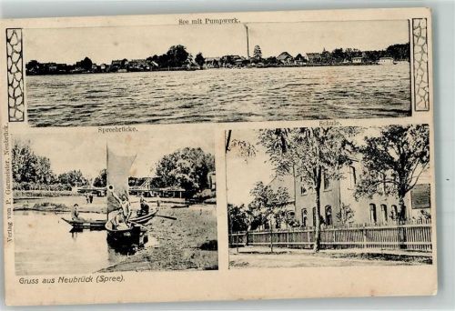 Neubrück 1912 See Pumpwerk Spreebrücke Segelboote Schule