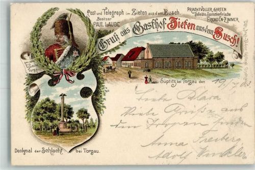 Süptitz 1903 Lithographie Denkmal d. Schlacht bei Torgau Gasthaus Ziefen