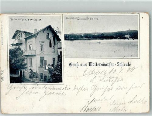 Woltersdorf 1900 Gasthaus Rieck-Werder Blick auf Schleuße