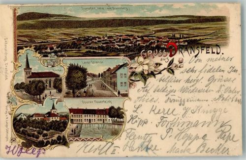 Dransfeld 1901 Lithograpie Lange Straße Oberer Feuerteich