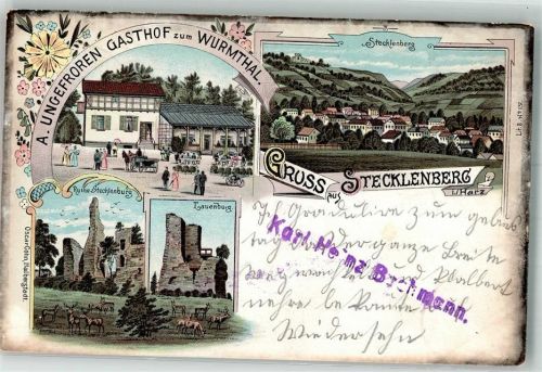 Stecklenberg 1899 Gasthaus zum Wurmthal Lauenburg Ruine Stecklenburg