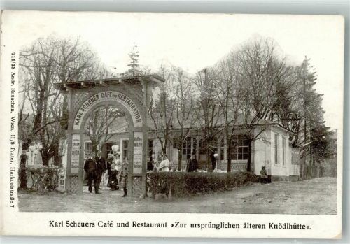 1140 Wien 14. Bezirk, Penzing 1913 Foto AK Gasthaus Cafe Scheuer Zur ursprüngliochen älteren Knödelhütte