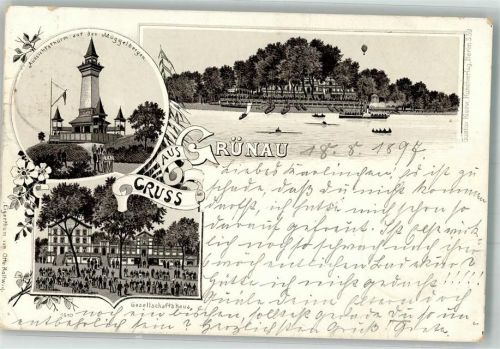 Grünau 1897 Verläufer Druck 1890 - 95 Aussichtsturm Gesellschaftshaus