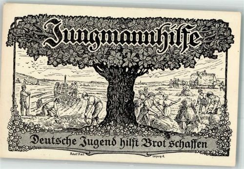 Jungmannhilfe Deutsche Jungend hilft Brot schaffen, Landwirtschaft sign. Adolf Keil