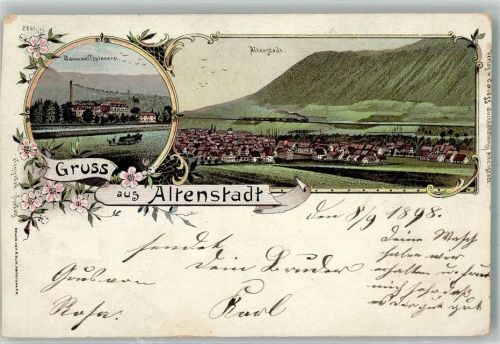 Geislingen 1898 Lithographie Altenstadt Baumwollspinnerei beschnitten
