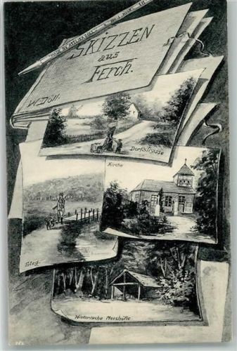 Ferch 1909 Skizzen aus Ferch Brückensteg Kirche Histor. Mooshütte Dorfstraße