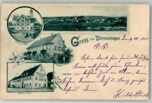 Dürmentingen 1900 Pfarrhaus Kirche Rathaus Gasthaus zum Löwen