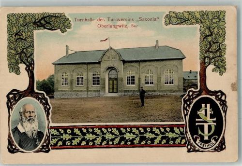 Oberlungwitz Turnhalle d. Turnvereins Saxonia Portrait Turnvater Jahn