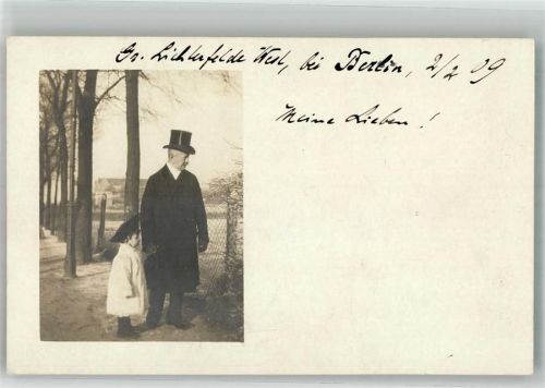 Lichterfelde 1909 Groß Lichterfelde Vater mit Tochter Zylinder Alte Fotoaufnahme