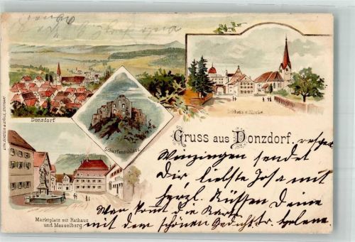 Donzdorf 1899 Schloss u. Kirche Scharfenschloss Marktplatz Rathaus