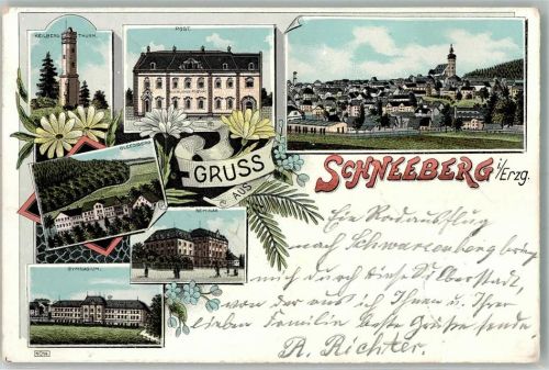 Schneeberg 1899 Post Seminar Keilberg-Turm Gymnasium Gleesberg