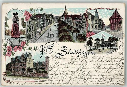 Stadthagen 1899 Tracht Fürstl. Schloss m. Schlosshof Bahnhof Marktplatz
