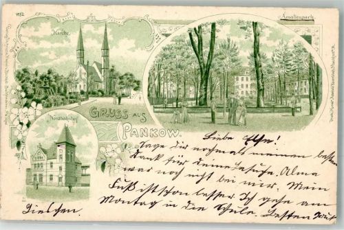 Pankow 1900 Lithographie Amalienpark Nordbahnhof