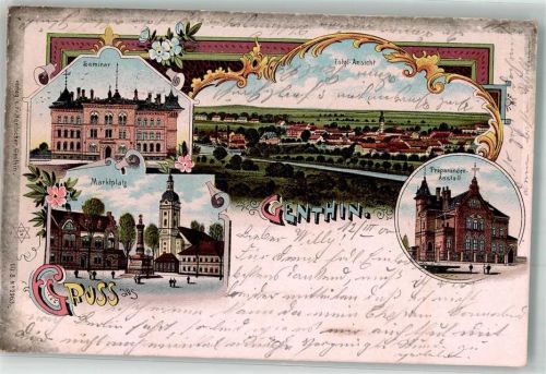 Genthin 1900 Marktplatz Seminar Präparanden-Anstalt Bahnpost Berlin-Magdeburg Zg. 314