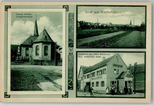Bischofsheim Ev. Kirche Kriegerdenkmal Gasthaus zur alten Schmiede