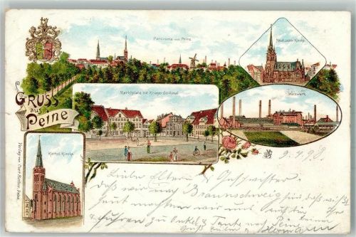 Peine 1898 Neue Jacobs Kirche Walzwerk Marktplatz Kriegerdenkmal