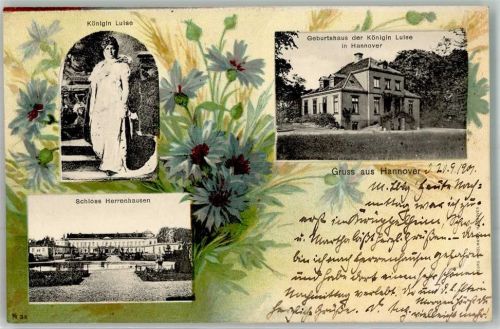 Hannover 1902 Geburtshaus + Schloss Herrenhausen Passepartout