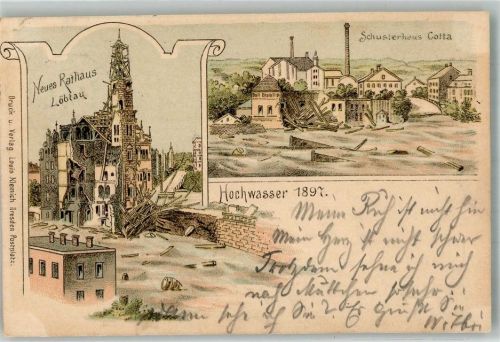 Dresden 1897 Hochwasser 1897 Neues Rathaus-Löblau Schusterhaus-Cotta Ort lt. Stempel