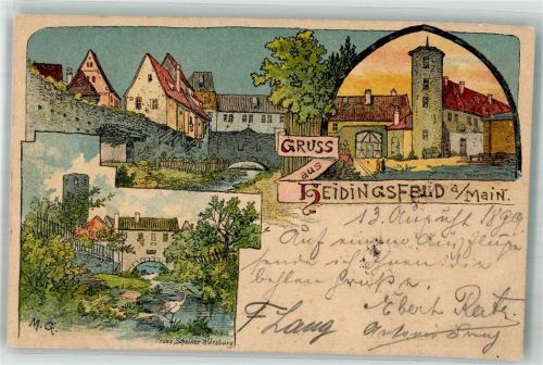 Heidingsfeld 1899 Heidingsfeld Storch Aussichtsturm sign. M.G.