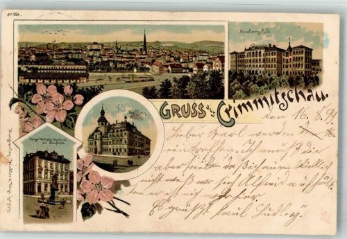 Crimmitschau 1899 Knabenschule Rathaus Kaiser Wilhelm-Denkmal Kaufhalle