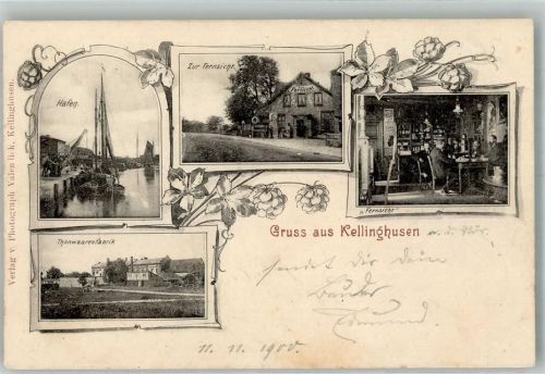 Kellinghusen 1900 Gasthaus zur Fernsicht Gaststube Tonwarenfabrik Hafen