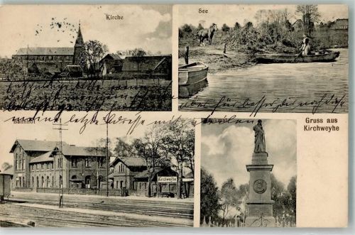 Kirchweyhe 1915 Bahnhof Denkmal Kirche See Ruderboote