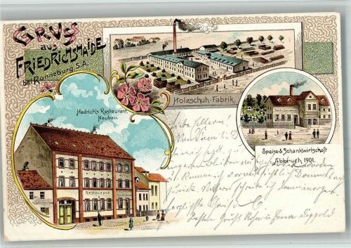 Ronneburg 1906 Lithographie Friedrichshaide Neubau Gasthaus Hedrich Holzschuh-Fabrik Bahnpost -Gera