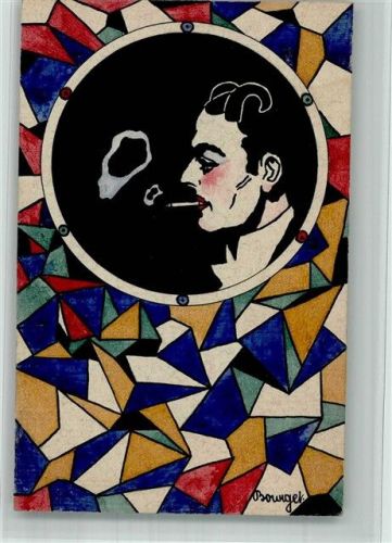 1920 - 1925 sign. Bourget handgemalt Mann mit Zigarette