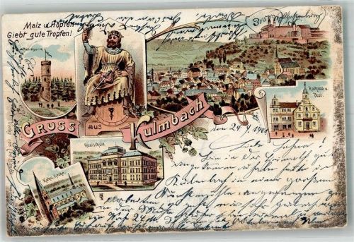 Kulmbach 1901 Bierkönig Wasserturm Rathaus Realschule Post