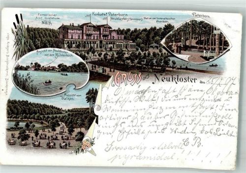 21614 W2150 Neukloster , Niederelbe 1897 Lithographie Kurhotel Paterborn Mühlenteich