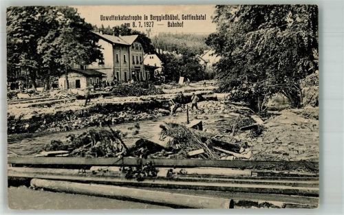 Berggiesshübel 1927 Unwetterkatastrophe Berggießhübel 8.7.1927 Zerstörrungen am Bahnhof