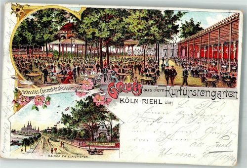 50667 W5000 Köln Riehl 503 1904 Lithographie Gasthaus Etablissement Kurfürstengarten Gartenwirtschaft Kaiser Friedrich Ufer